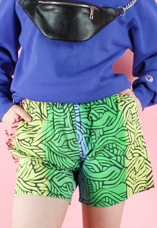 VINTAGE 90S RAINBOW SHORTS Y2K NEON ABSTRACT PATTERN