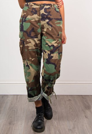90'S RETRO CAMO PATTERN GRUNGE ARMY CARGO TROUSERS