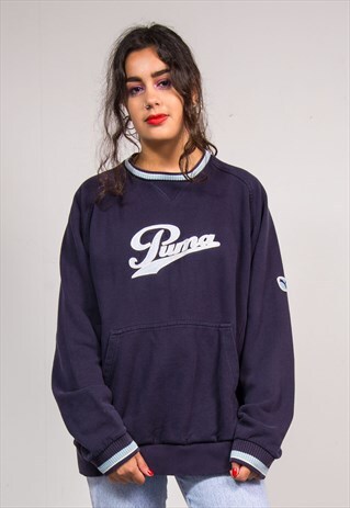 VINTAGE 90'S PUMA DARK BLUE POCKET SWEATSHIRT JUMPER