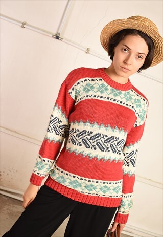 90'S RETRO FOLK KNIT FESTIVAL GARM PARIS CHIC JUMPER TOP