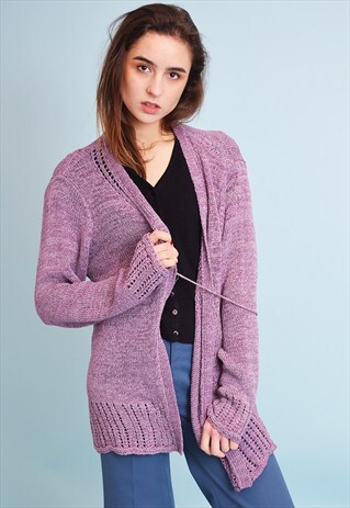 90'S RETRO MINIMALIST OPEN FRONT KNIT MOMS JACKET CARDI