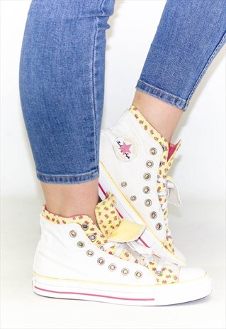 VINTAGE 90'S YELLOW & PINK CONVERSE TRAINERS UK5.5