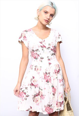 VINTAGE 90S PINK FLORAL PRINT MINI DRESS