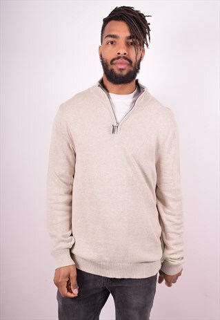 NAUTICA MENS VINTAGE JUMPER SWEATER XL BEIGE 90S