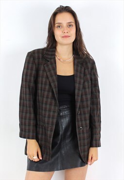 Vintage J. Tiktiner Women L FR 42 Wool Blazer Jacket Plaid