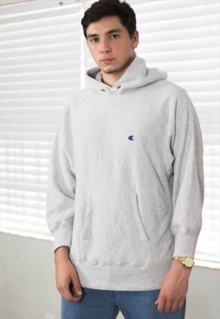VINTAGE CHAMPION HOODIE SWEATSHIRT LOGO REVERSE WEAVE L 10.6