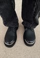METAL PLATED DERBY SHOES TRACTOR PLATFORM GOTHIC BOOTS BLACK