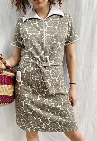 VINTAGE 60S MOD ABSTRACT FLORAL PRINT MIDI DAY DRESS
