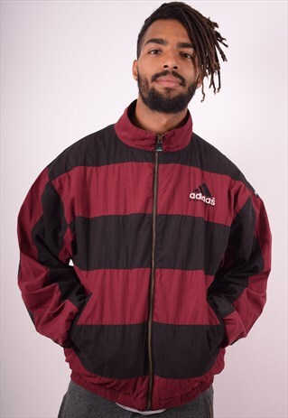 ADIDAS MENS VINTAGE TRACKSUIT TOP JACKET LARGE MAROON 90S