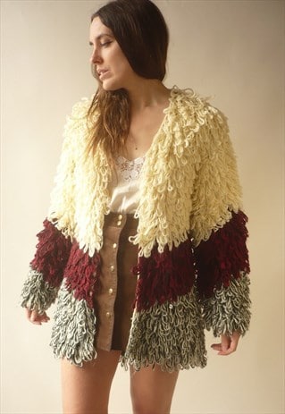 VINTAGE LOOPY KNITTED TEXTURED CARDIGAN