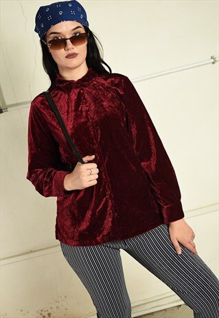 VINTAGE 90S RETRO GRUNGE VELVET SHIRT IN PURPLE