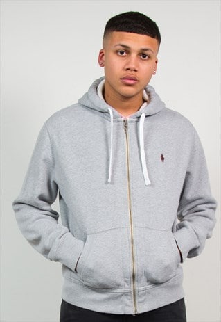 RALPH LAUREN GREY ZIP HOODIE HOODED SWEATSHIRT