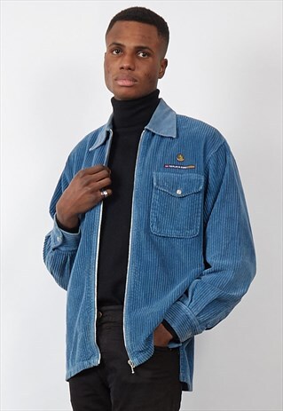 VINTAGE 80'S HEAVY CORDUROY BLUE WORKER JACKET