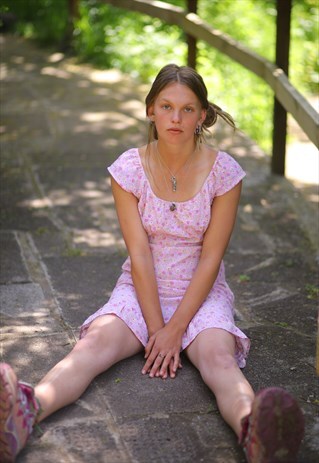 90'S PINK FLORAL PASTEL DRESS SUMMER GRUNGE FESTIVAL