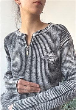 Vintage 00's Y2K Washed Grey Ribbed Knit Sweater Jumper