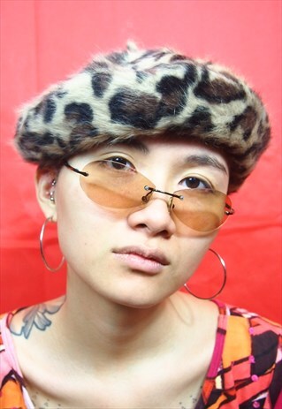 BROWN LEOPARD PRINT WOOL BERET