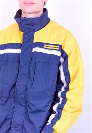 VINTAGE TOMMY HILFIGER PADDED JACKET IN YELLOW & BLUE
