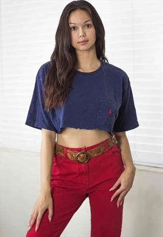 VINTAGE POLO RALPH LAUREN REWORKED CROP TOP LOGO 90S X 4.4