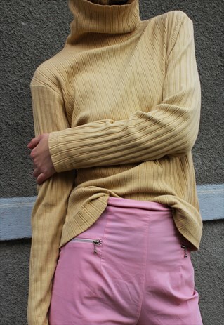90S RIBBED YELLOW TURTLENECK TOP