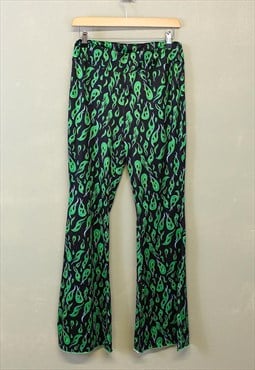 Vintage Y2K Flame Pattern Flare Leggings Green Black 