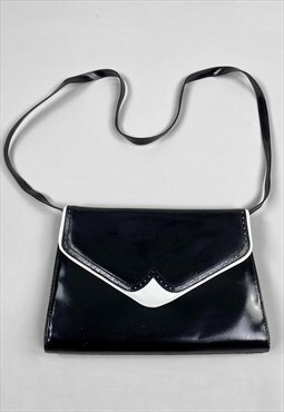 80's Black White Patent Leather Vintage Ladies Shoulder Bag