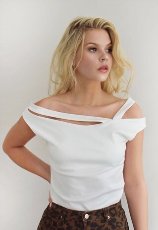 "BIANCA" - NEW IN WHITE ASYMMETRICAL CLASSIC WOMAN TOP