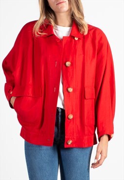 Women's Hermes Red  Linen Wool Bat Jacket