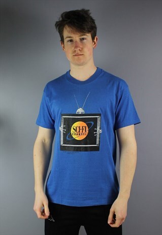 VINTAGE SCI-FI CHANNEL T-SHIRT IN BLUE WITH PRINTING