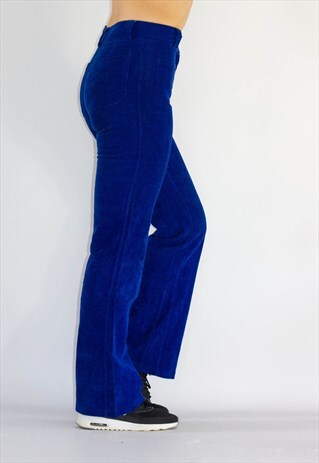 VINTAGE NEW 70'S BLUE CORDUROY HIGH WAIST TROUSERS