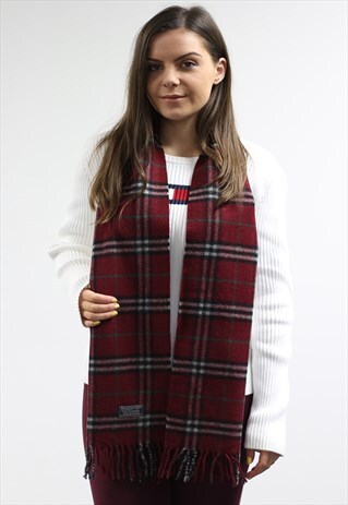 VINTAGE CASHMERE CHECKED SCARF MAROON-AS181