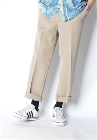 VINTAGE 70S BEIGE CAMEL WOOL BLEND PANTS