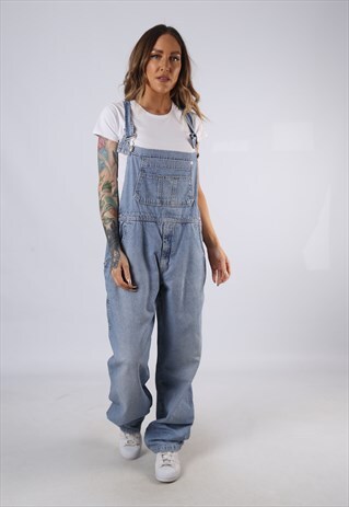 VINTAGE DENIM DUNGAREES WIDE TAPERED LEG UK 16 XL (HC3I)