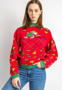 Vintage Amoroso Red Retro Animal Graphic Sweatshirt 5920
