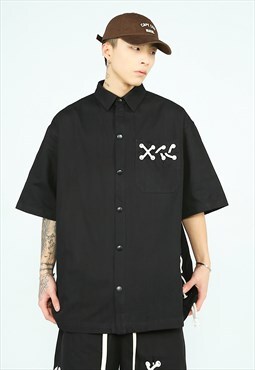 Reworked grunge shirt thread finish long sleeve top in black