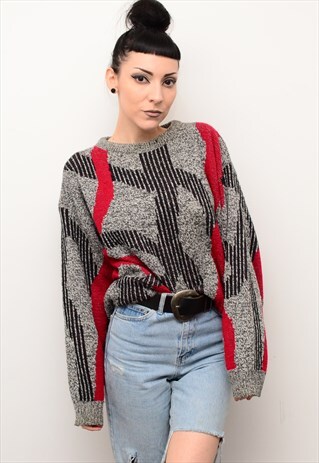 VINTAGE 90'S RETRO INDIE ABSTRACT PATTERNED SLOUCHY JUMPER