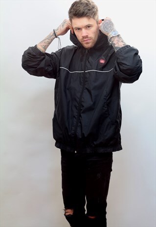 1990'S VINTAGE NIKE HOODED WINDBREAKER JACKET IN BLACK