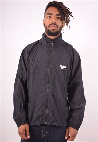 REEBOK MENS VINTAGE TRACKSUIT TOP JACKET MEDIUM BLACK 90S