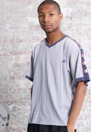 VINTAGE CHAMPION TAPE LOGO T-SHIRT GREY