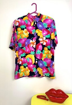 Vintage 90's Fruit Print Shirt Short Sleeved Multi Coloured 