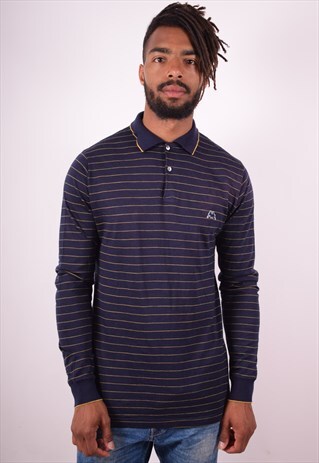 KAPPA MENS VINTAGE POLO SHIRT LONG SLEEVE MEDIUM NAVY 90S