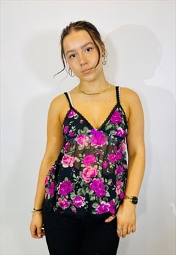 Vintage Size S Mesh Floral Cami Top in Multi