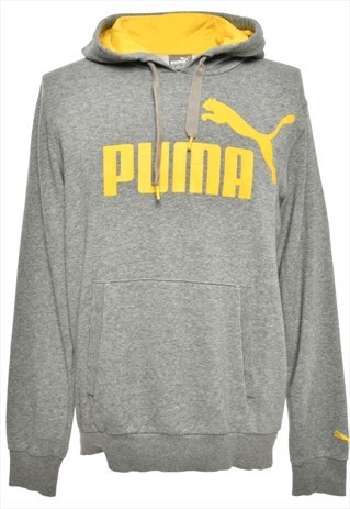 GREY PUMA PRINTED HOODIE - S