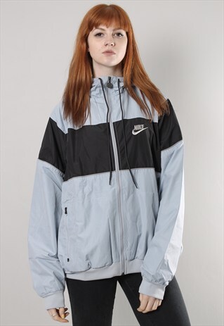 VINTAGE 90S NIKE BLUE HOODED SHELL TRACK JACKET
