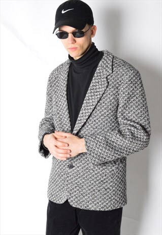 VINTAGE 70S BLACK AND WHITE WOOL BLEND BLAZER