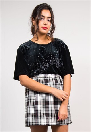VINTAGE 90'S BLACK SHORT SLEEVE GLITTERY VELVET TOP