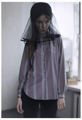 VINTAGE 80'S GREY STRIPED BLOUSE
