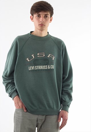 VINTAGE LEVIS CREW NECK 90S GREEN BIG LOGO