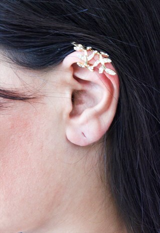 GOLD FLOWER DIAMANTE EAR CUFF EARRING
