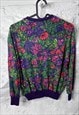 VINTAGE COLORFUL FLORAL JUMPER / TOP / BLOUSE - XS