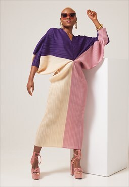Mecca Purple Plisse Loose Elegant French Dress Plus Size